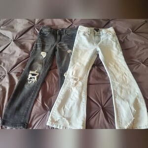 Forever 21 Black And Light Wash Flare Girls Distressed Jeans Size 5/6